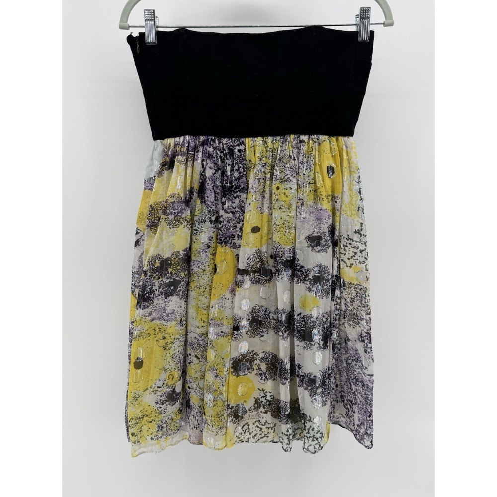 Diane Von Furstenberg Strapless Black Yellow Silk Midi Sundress Women's Size 6 - Picture 2 of 11